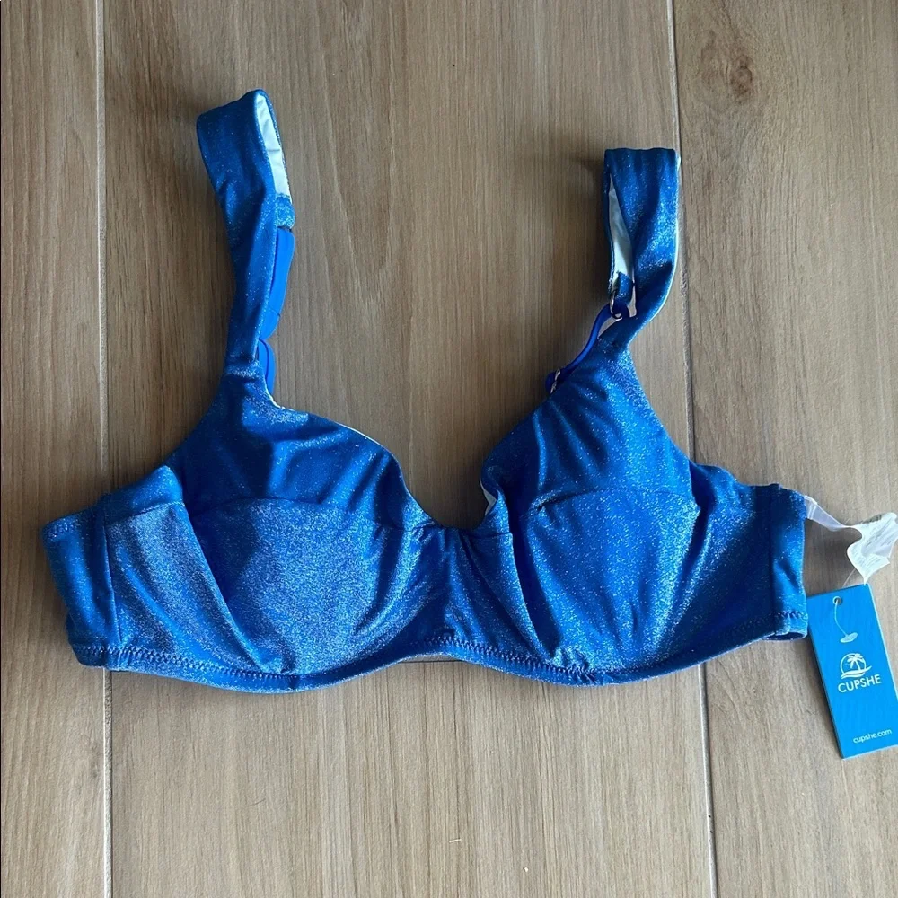 Cupshe Sparkling Royal Blue V-Neck Bikini Top Large